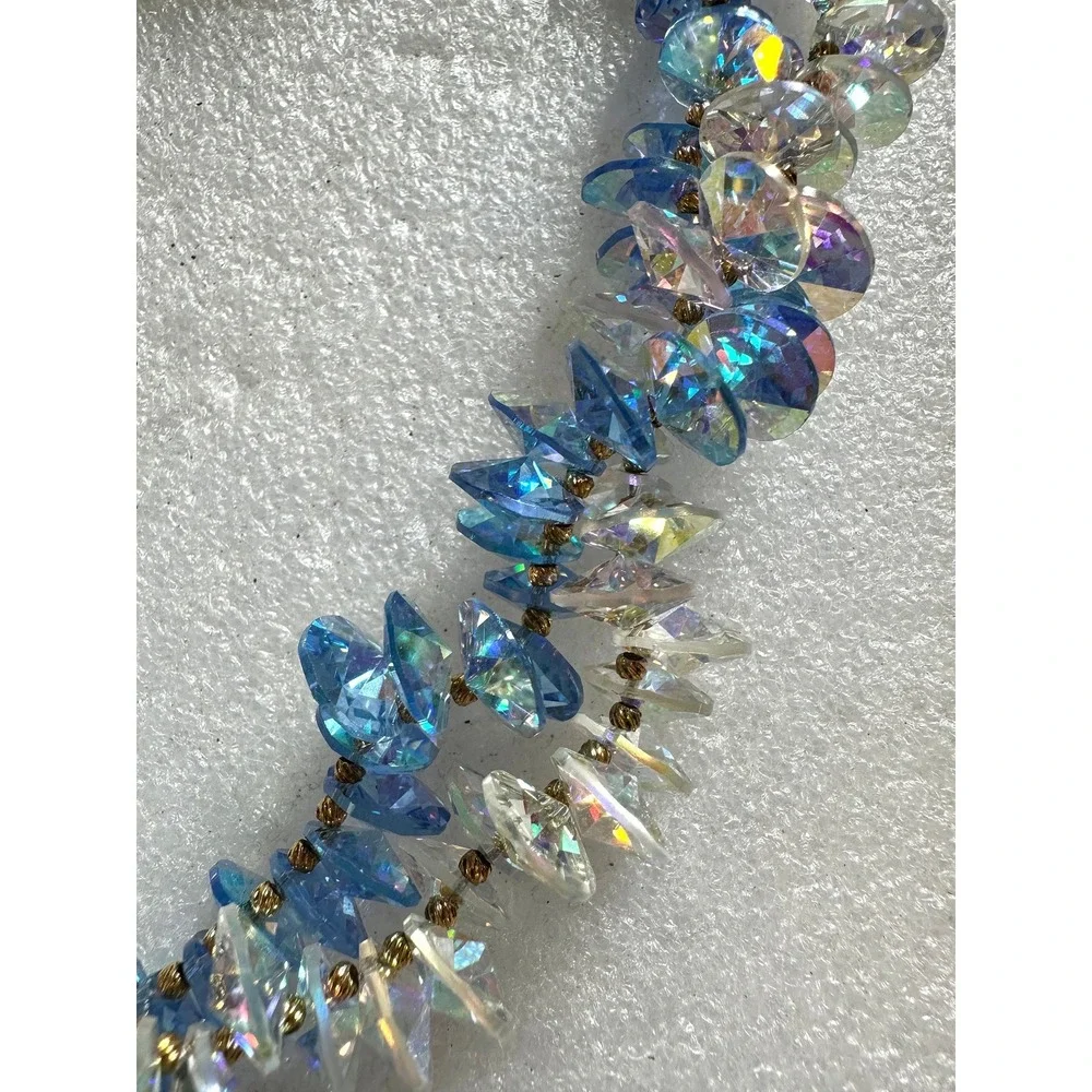 Vendome Blue & Clear Crystal Flat Bead Necklace and Earrings Set